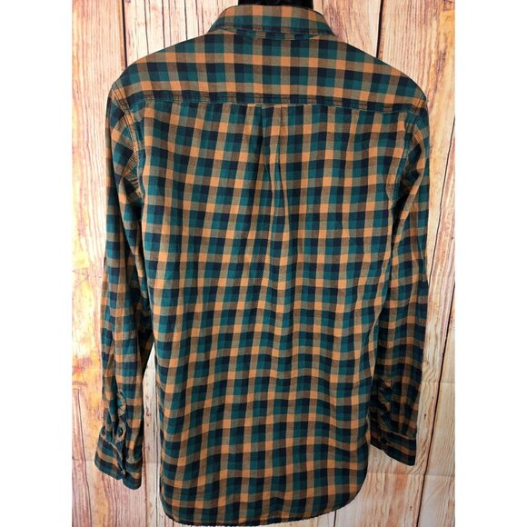 Vans Mens Medium Plaid Button-Up Flannel Shirt Green/Orange Tailored Fit Cotton - Picture 2 of 8